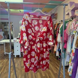 SHEIN Red and White Floral Kimono